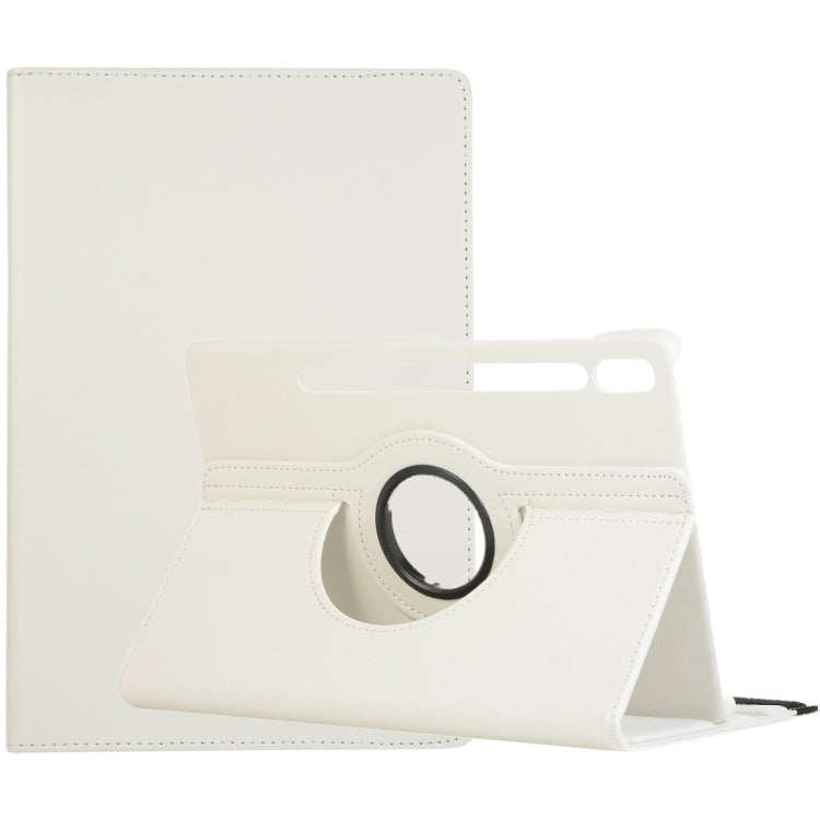 For Samsung Galaxy Tab S8 Ultra 360 Degrees Rotation Holder Litchi Leather Tablet Case(White) by buy2fix