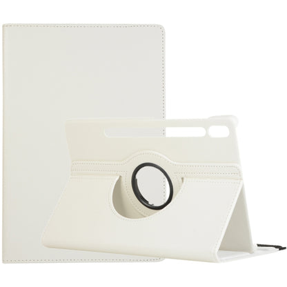 For Samsung Galaxy Tab S8 Ultra 360 Degrees Rotation Holder Litchi Leather Tablet Case(White) by buy2fix