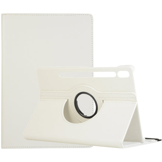 For Samsung Galaxy Tab S8 Ultra 360 Degrees Rotation Holder Litchi Leather Tablet Case(White) by buy2fix