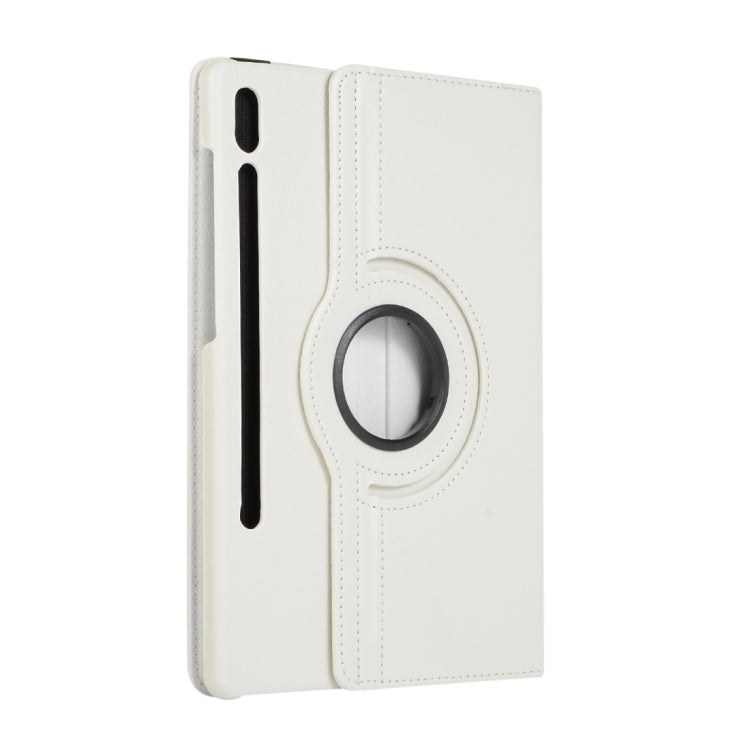 For Samsung Galaxy Tab S8 Ultra 360 Degrees Rotation Holder Litchi Leather Tablet Case(White) by buy2fix