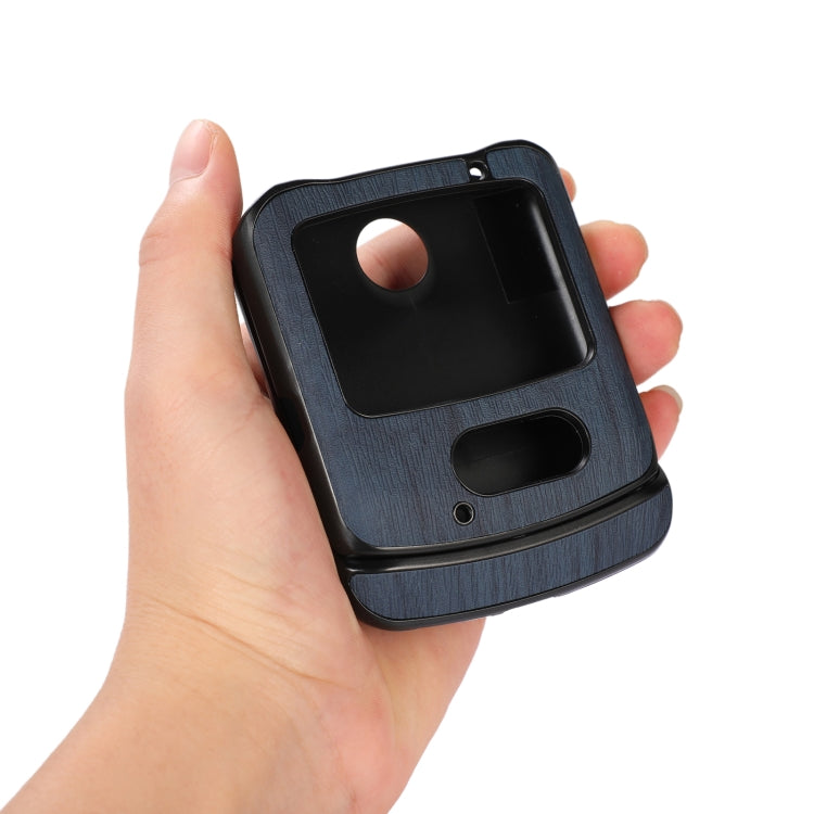 For Motorola Moto Razr 5G Wood Texture PU Phone Case(Blue) by buy2fix