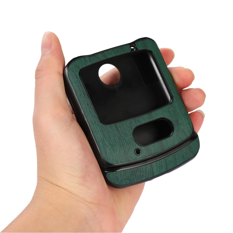 For Motorola Moto Razr 5G Wood Texture PU Phone Case(Green) by buy2fix