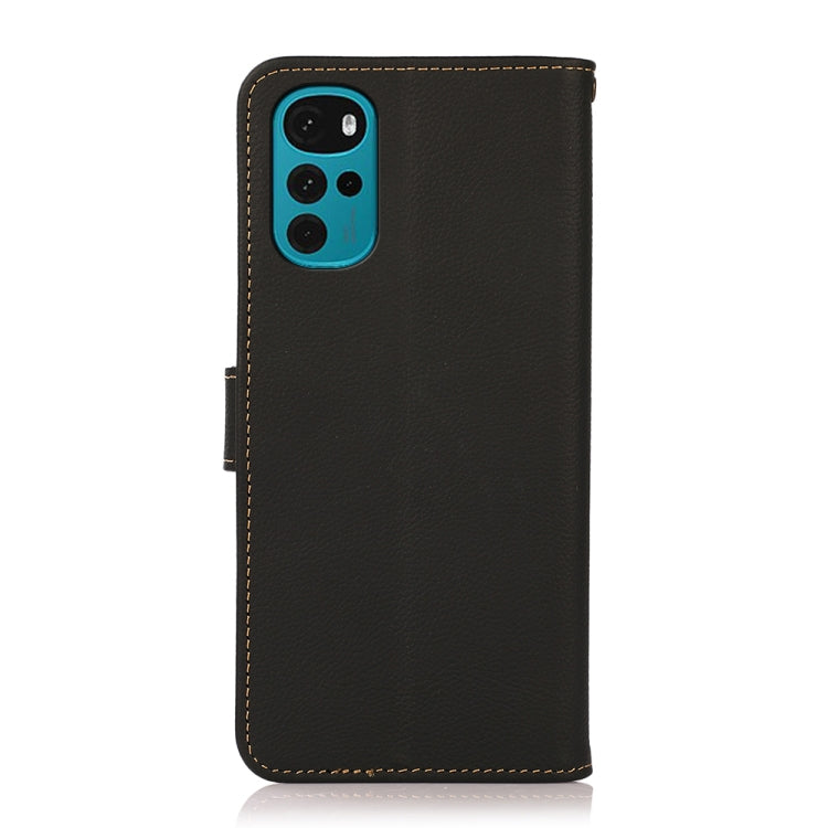 For Motorola Moto G22 KHAZNEH Custer Genuine Leather RFID Phone Case(Black) - Motorola Cases by buy2fix | Online Shopping UK | buy2fix