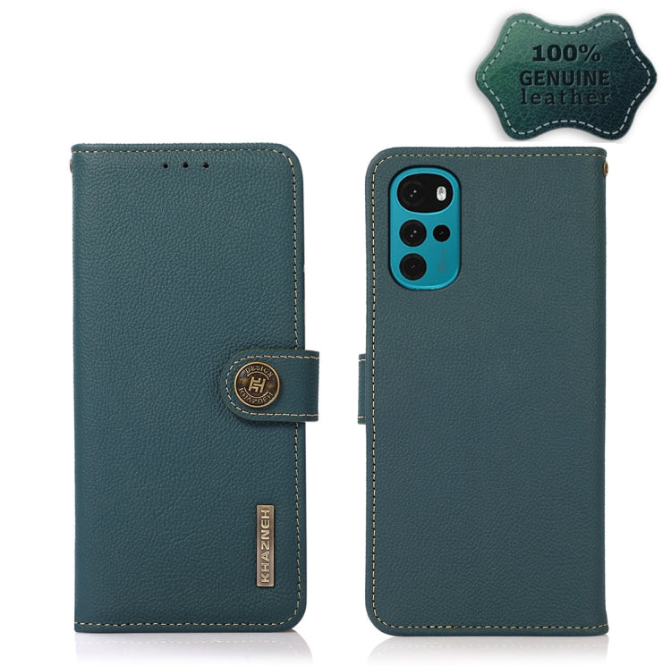 For Motorola Moto G22 KHAZNEH Custer Genuine Leather RFID Phone Case(Green) - Motorola Cases by buy2fix | Online Shopping UK | buy2fix
