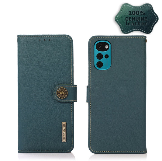 For Motorola Moto G22 KHAZNEH Custer Genuine Leather RFID Phone Case(Green) - Motorola Cases by buy2fix | Online Shopping UK | buy2fix