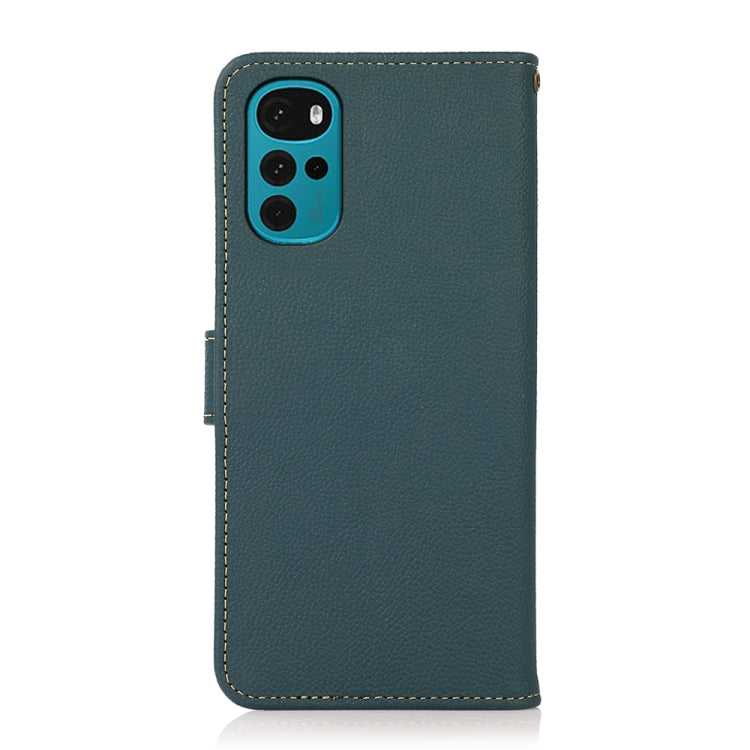 For Motorola Moto G22 KHAZNEH Custer Genuine Leather RFID Phone Case(Green) - Motorola Cases by buy2fix | Online Shopping UK | buy2fix