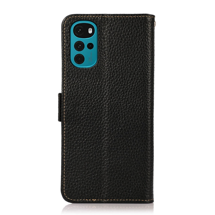 For Motorola Moto G22 KHAZNEH Side-Magnetic Litchi Genuine Leather RFID Phone Case(Black) - Motorola Cases by buy2fix | Online Shopping UK | buy2fix