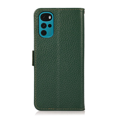 For Motorola Moto G22 KHAZNEH Side-Magnetic Litchi Genuine Leather RFID Phone Case(Green) - Motorola Cases by buy2fix | Online Shopping UK | buy2fix