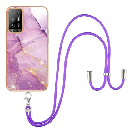 For OPPO A94 5G / A95 5G Electroplating Marble IMD TPU Phone Case with Lanyard(Purple 001) by buy2fix