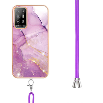 For OPPO A94 5G / A95 5G Electroplating Marble IMD TPU Phone Case with Lanyard(Purple 001) by buy2fix