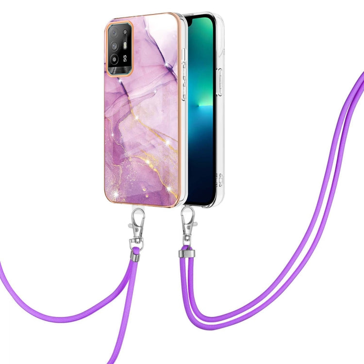 For OPPO A94 5G / A95 5G Electroplating Marble IMD TPU Phone Case with Lanyard(Purple 001) by buy2fix