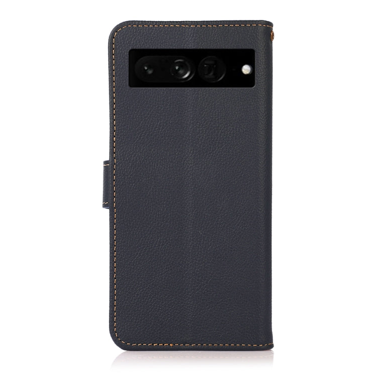 For Google Pixel 7 Pro 5G KHAZNEH Custer Genuine Leather RFID Phone Case(Blue) - Google Cases by buy2fix | Online Shopping UK | buy2fix