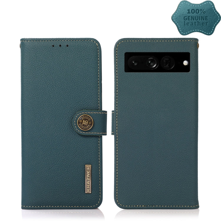 For Google Pixel 7 Pro 5G KHAZNEH Custer Genuine Leather RFID Phone Case(Green) - Google Cases by buy2fix | Online Shopping UK | buy2fix