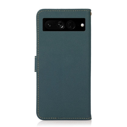 For Google Pixel 7 Pro 5G KHAZNEH Custer Genuine Leather RFID Phone Case(Green) - Google Cases by buy2fix | Online Shopping UK | buy2fix