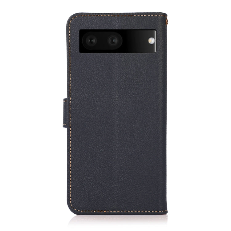 For Google Pixel 7 5G KHAZNEH Custer Genuine Leather RFID Phone Case(Blue) - Google Cases by buy2fix | Online Shopping UK | buy2fix