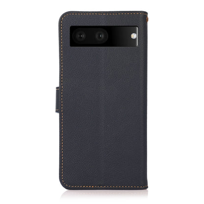 For Google Pixel 7 5G KHAZNEH Custer Genuine Leather RFID Phone Case(Blue) - Google Cases by buy2fix | Online Shopping UK | buy2fix