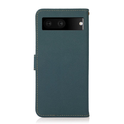 For Google Pixel 7 5G KHAZNEH Custer Genuine Leather RFID Phone Case(Green) - Google Cases by buy2fix | Online Shopping UK | buy2fix