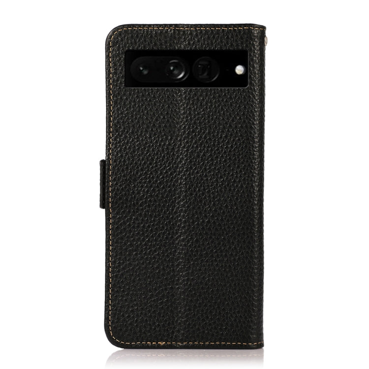 For Google Pixel 7 Pro 5G KHAZNEH Side-Magnetic Litchi Genuine Leather RFID Phone Case(Black) - Google Cases by buy2fix | Online Shopping UK | buy2fix