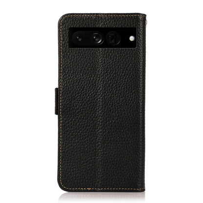 For Google Pixel 7 Pro 5G KHAZNEH Side-Magnetic Litchi Genuine Leather RFID Phone Case(Black) - Google Cases by buy2fix | Online Shopping UK | buy2fix