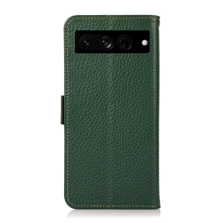 For Google Pixel 7 Pro 5G KHAZNEH Side-Magnetic Litchi Genuine Leather RFID Phone Case(Green) - Google Cases by buy2fix | Online Shopping UK | buy2fix