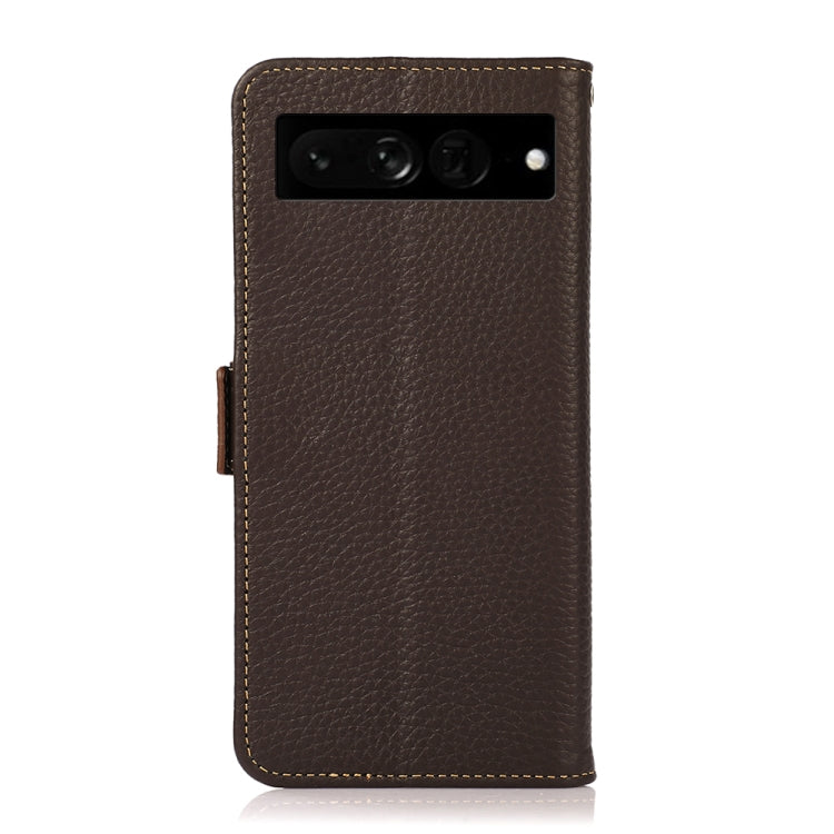 For Google Pixel 7 Pro 5G KHAZNEH Side-Magnetic Litchi Genuine Leather RFID Phone Case(Brown) - Google Cases by buy2fix | Online Shopping UK | buy2fix