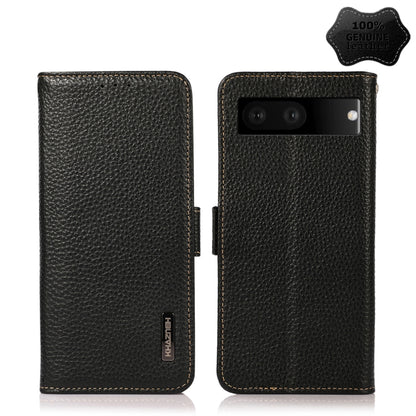 For Google Pixel 7 5G KHAZNEH Side-Magnetic Litchi Genuine Leather RFID Phone Case(Black) - Google Cases by buy2fix | Online Shopping UK | buy2fix