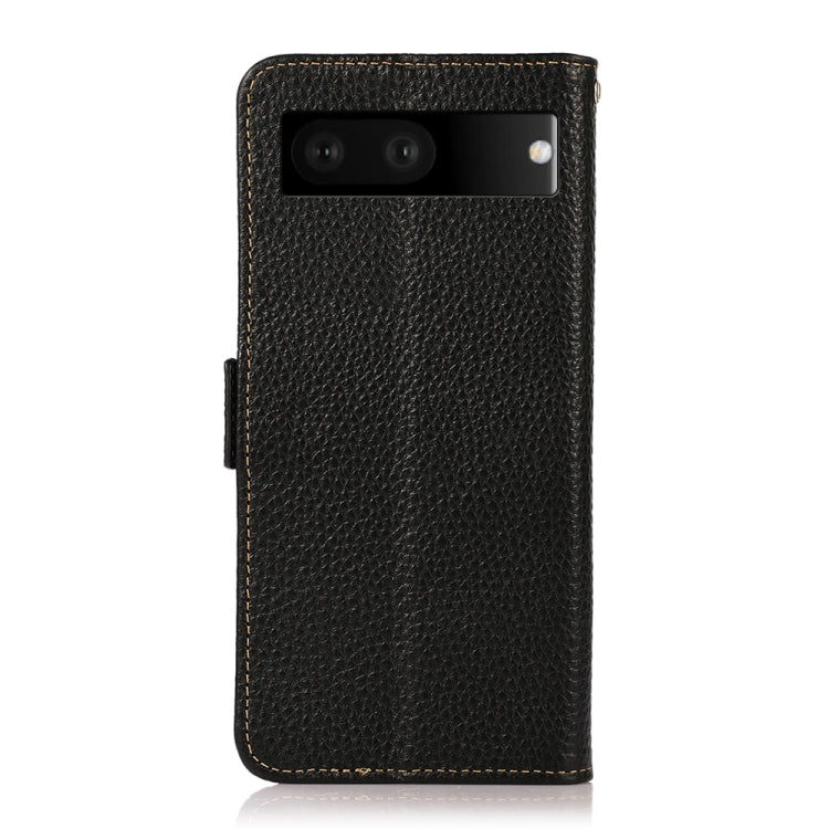 For Google Pixel 7 5G KHAZNEH Side-Magnetic Litchi Genuine Leather RFID Phone Case(Black) - Google Cases by buy2fix | Online Shopping UK | buy2fix