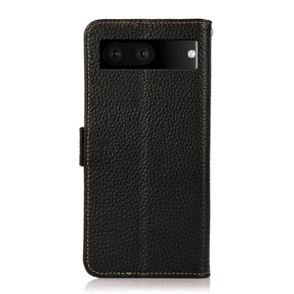For Google Pixel 7 5G KHAZNEH Side-Magnetic Litchi Genuine Leather RFID Phone Case(Black) - Google Cases by buy2fix | Online Shopping UK | buy2fix
