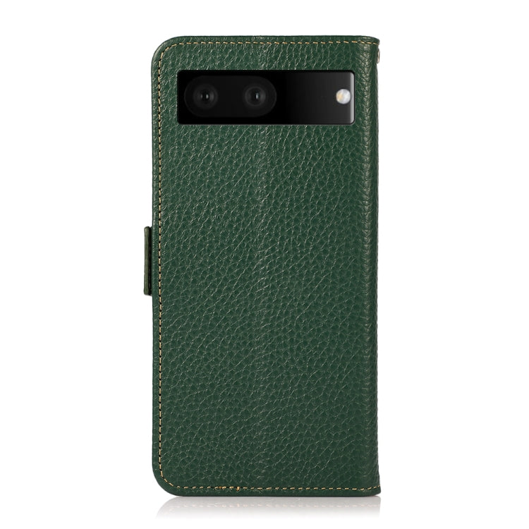 For Google Pixel 7 5G KHAZNEH Side-Magnetic Litchi Genuine Leather RFID Phone Case(Green) - Google Cases by buy2fix | Online Shopping UK | buy2fix