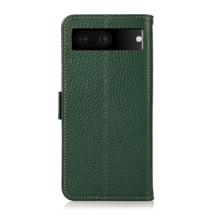 For Google Pixel 7 5G KHAZNEH Side-Magnetic Litchi Genuine Leather RFID Phone Case(Green) - Google Cases by buy2fix | Online Shopping UK | buy2fix