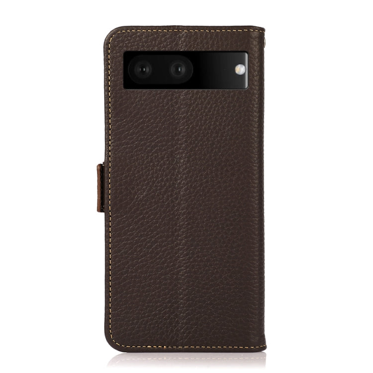 For Google Pixel 7 5G KHAZNEH Side-Magnetic Litchi Genuine Leather RFID Phone Case(Brown) - Google Cases by buy2fix | Online Shopping UK | buy2fix
