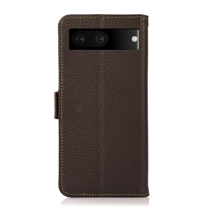 For Google Pixel 7 5G KHAZNEH Side-Magnetic Litchi Genuine Leather RFID Phone Case(Brown) - Google Cases by buy2fix | Online Shopping UK | buy2fix