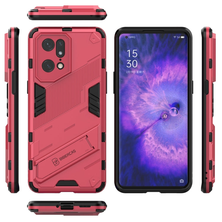 For OPPO Find X5 Pro Punk Armor 2 in 1 PC + TPU Shockproof Phone Case with Invisible Holder(Light Red) by buy2fix