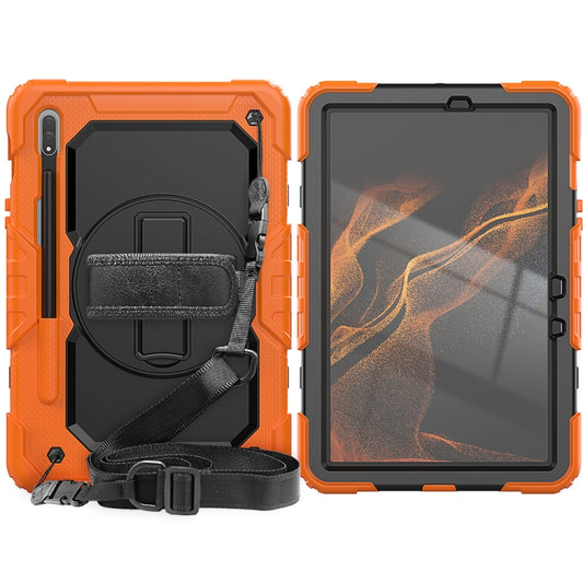 For Samsung Galaxy Tab S8 11 inch SM-X700 Silicone + PC Tablet Case with Shoulder Strap(Orange+Black) - Galaxy Tab S8 Cases by buy2fix | Online Shopping UK | buy2fix