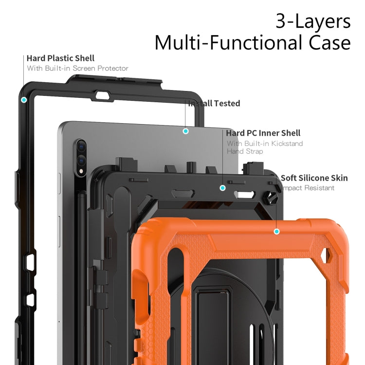 For Samsung Galaxy Tab S8 11 inch SM-X700 Silicone + PC Tablet Case with Shoulder Strap(Orange+Black) - Galaxy Tab S8 Cases by buy2fix | Online Shopping UK | buy2fix