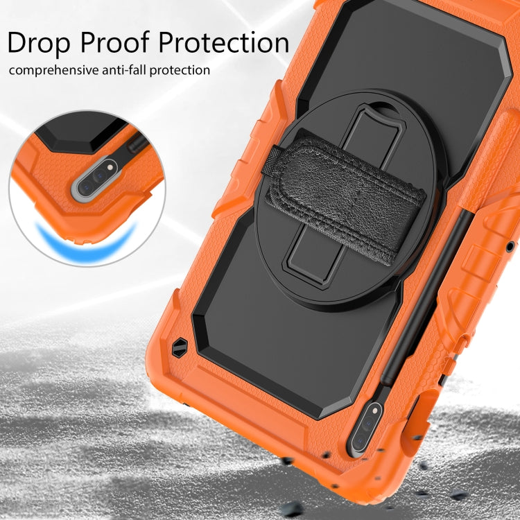 For Samsung Galaxy Tab S8 11 inch SM-X700 Silicone + PC Tablet Case with Shoulder Strap(Orange+Black) - Galaxy Tab S8 Cases by buy2fix | Online Shopping UK | buy2fix