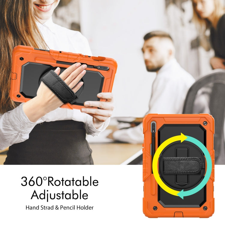 For Samsung Galaxy Tab S8 11 inch SM-X700 Silicone + PC Tablet Case with Shoulder Strap(Orange+Black) - Galaxy Tab S8 Cases by buy2fix | Online Shopping UK | buy2fix