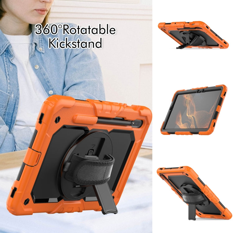 For Samsung Galaxy Tab S8 11 inch SM-X700 Silicone + PC Tablet Case with Shoulder Strap(Orange+Black) - Galaxy Tab S8 Cases by buy2fix | Online Shopping UK | buy2fix