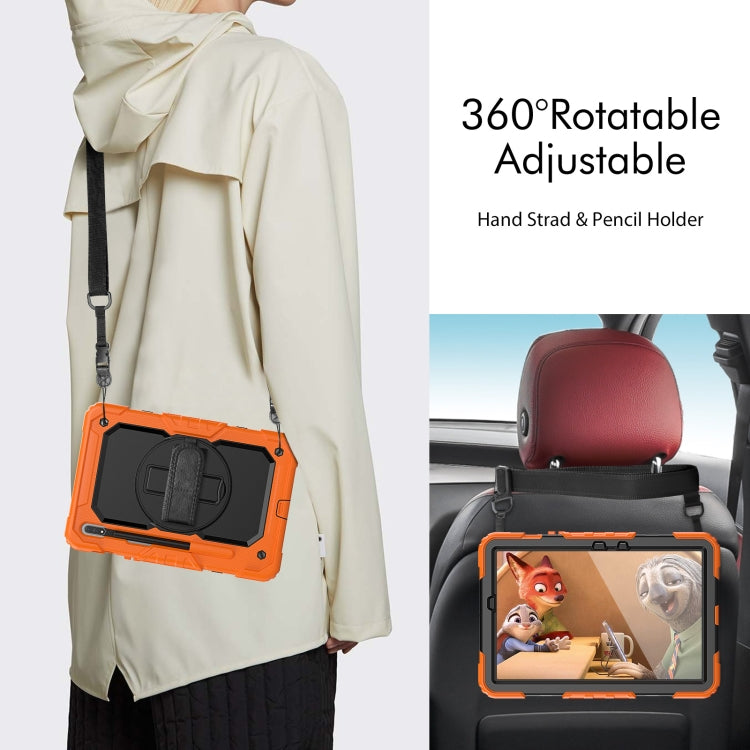 For Samsung Galaxy Tab S8 11 inch SM-X700 Silicone + PC Tablet Case with Shoulder Strap(Orange+Black) - Galaxy Tab S8 Cases by buy2fix | Online Shopping UK | buy2fix