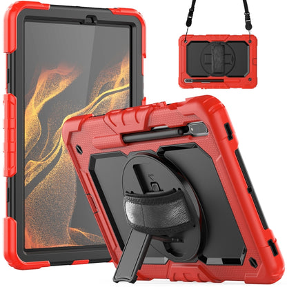 For Samsung Galaxy Tab S8 11 inch SM-X700 Silicone + PC Tablet Case with Shoulder Strap(Red+Black) by buy2fix