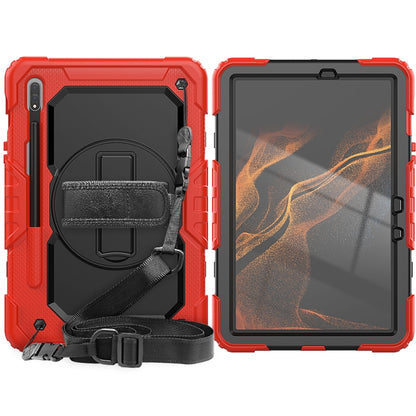 For Samsung Galaxy Tab S8 11 inch SM-X700 Silicone + PC Tablet Case with Shoulder Strap(Red+Black) by buy2fix