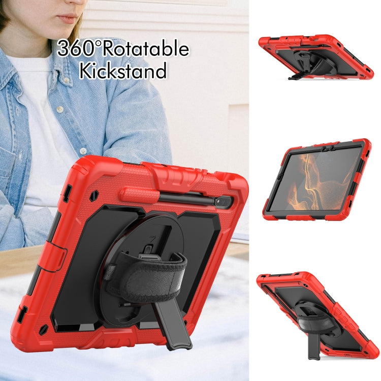 For Samsung Galaxy Tab S8 11 inch SM-X700 Silicone + PC Tablet Case with Shoulder Strap(Red+Black) by buy2fix