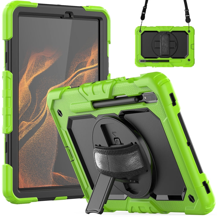 For Samsung Galaxy Tab S8 11 inch SM-X700 Silicone + PC Tablet Case with Shoulder Strap(Yellow Green+Black) by buy2fix