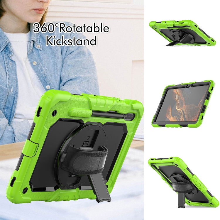 For Samsung Galaxy Tab S8 11 inch SM-X700 Silicone + PC Tablet Case with Shoulder Strap(Yellow Green+Black) by buy2fix