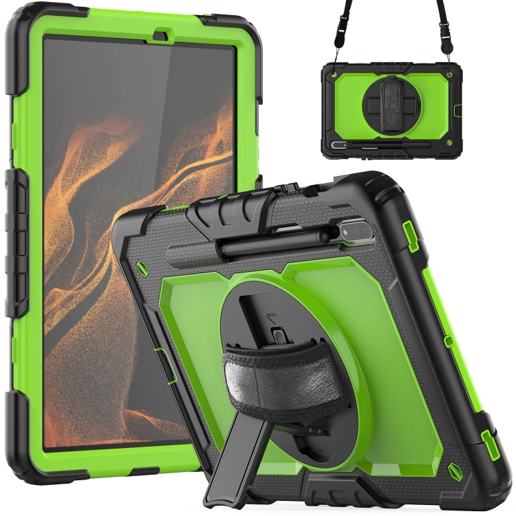 For Samsung Galaxy Tab S8 11 inch SM-X700 Silicone + PC Tablet Case with Shoulder Strap(Black+Yellow Green) by buy2fix