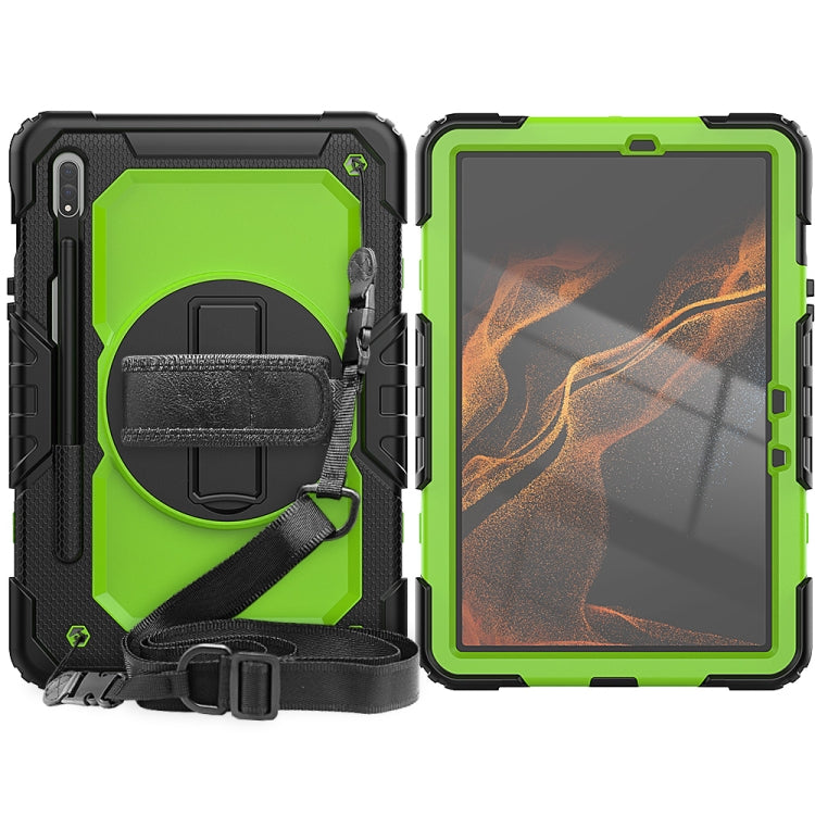 For Samsung Galaxy Tab S8 11 inch SM-X700 Silicone + PC Tablet Case with Shoulder Strap(Black+Yellow Green) by buy2fix