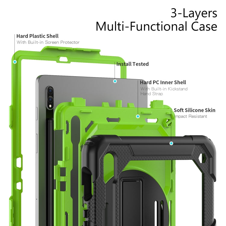 For Samsung Galaxy Tab S8 11 inch SM-X700 Silicone + PC Tablet Case with Shoulder Strap(Black+Yellow Green) by buy2fix