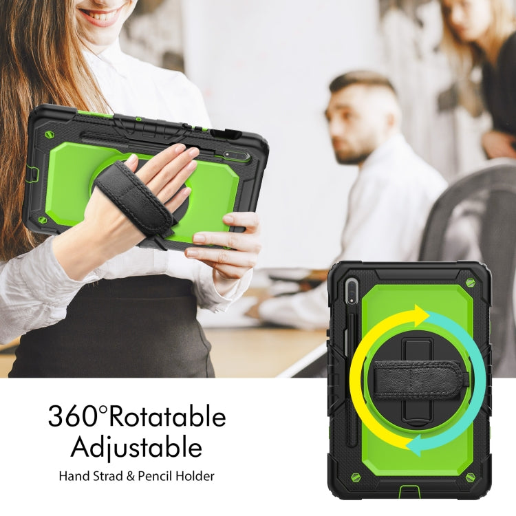 For Samsung Galaxy Tab S8 11 inch SM-X700 Silicone + PC Tablet Case with Shoulder Strap(Black+Yellow Green) by buy2fix