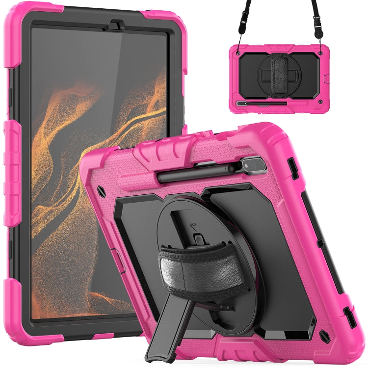 For Samsung Galaxy Tab S8 11 inch SM-X700 Silicone + PC Tablet Case with Shoulder Strap(Rose Red+Black) by buy2fix