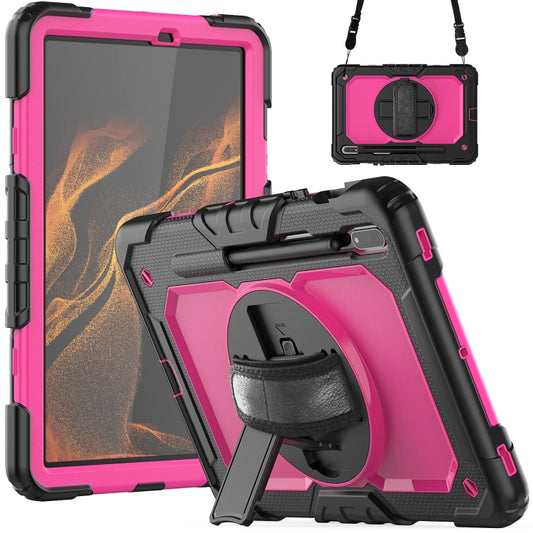 For Samsung Galaxy Tab S8 11 inch SM-X700 Silicone + PC Tablet Case with Shoulder Strap(Black+Rose Red) by buy2fix